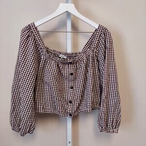 Madewell XL Gingham Flannel Crop Top Puff Balloon Sleeve Cottage Grunge